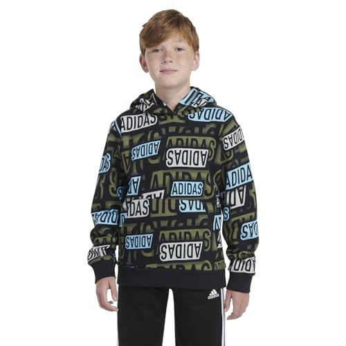 adidas boys Active Sport Athletic Pullover Hooded Sweatshirt, Black with Aqua Brand, X-Large3