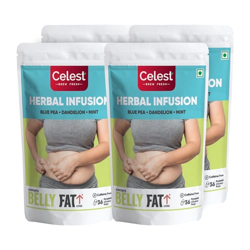 Image of Celest Herbal Infusion - Blue Pea + Dandelion + Mint - 36 Tea Bags | Helps in Belly Fat Loss | Pack of 4