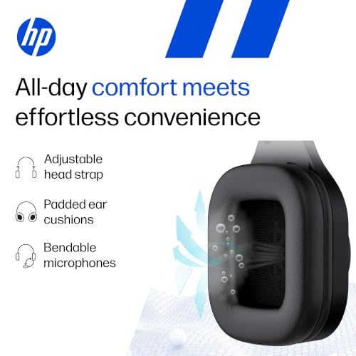 Image of HP H120 Stereo USB Headset, Plug-and-Play USB-A, Built-in Noise-canceling mic, Adjustable Head Strap, Padded Ear Cushions, 360-degree Bendable mic, 1-Year Limited Warranty, Black, 9Z4V9AA