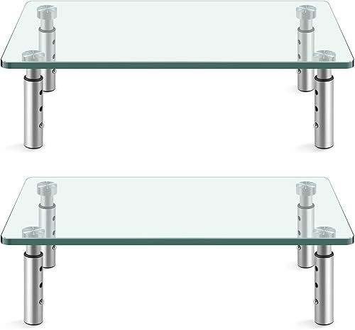 Vista 8 de KKTONER Soporte de monitor de cristal con altura ajustable para oficina en casa, paquete de 2 elevadores de monitor de computadora, elevador