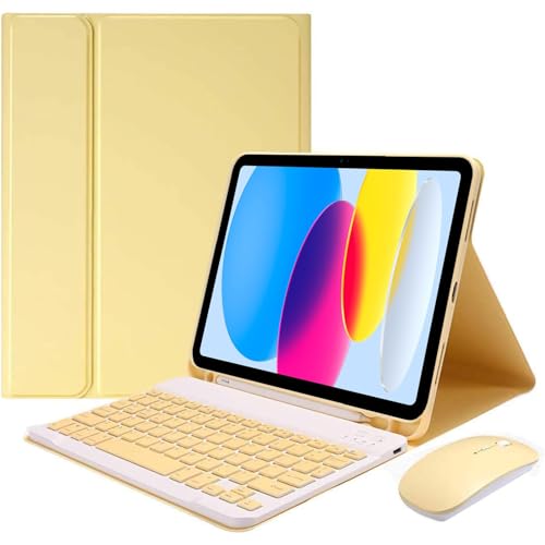 EHLCYS Funda con Teclado para iPad (A16) 11ª Generación 11 Pulgadas (2025)/iPad 10ª Generación 10,9 Pulgadas, Español Ñ Teclado Desmontable, Funda Ultrafina con Soporte para Lápiz Y Ratón,Amarillo