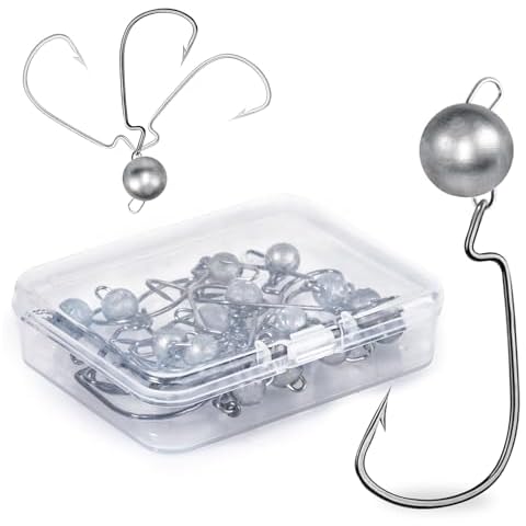 UNYLE Jig Heads,Weighted Texas Rig Hooks,Weedless Swimbait Jig Heads for Bass Fishing,Football Jig Head Offset Fishing Hooks for Freshwater Saltwater 10g 3/8oz Cover