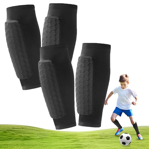2 Pairs Soccer Shin Guards, Shin Guards Soccer Kids Youth Adult Calf Compression Sleeve with Honeycomb Pads Lightweight Calf Protective Gear for Football & Baseball Boxing MTB for Boys, Girls