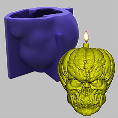 Pumpkin Skull Silicone Molds 3D Skull Pumpkin Head Candle Mold Soap Mold Epoxy Resin Mold Halloween Chocolate Candy Mold Cake Molds (Skull Mold-Pumpkin Head) #TOP4