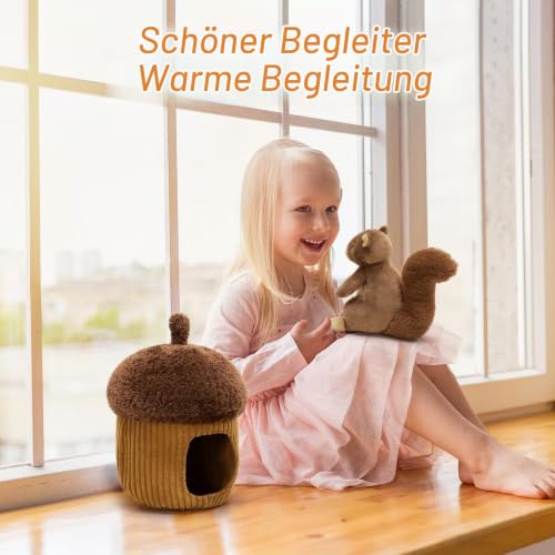 MorisMos braunes Eichhörnchen-Teddy mit Haselnusshäuschen, lebensechtes, kuscheliges Eichhörnchen-Plüschtier, Kawaii-Geschenke für Kinder… – Ansicht 5