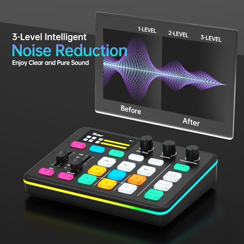 Yinker Gaming Audio Mixer Professioneller RGB Audio Soundmixer für Streamer und Content Creator 6 Benutzerdefinierter Sound