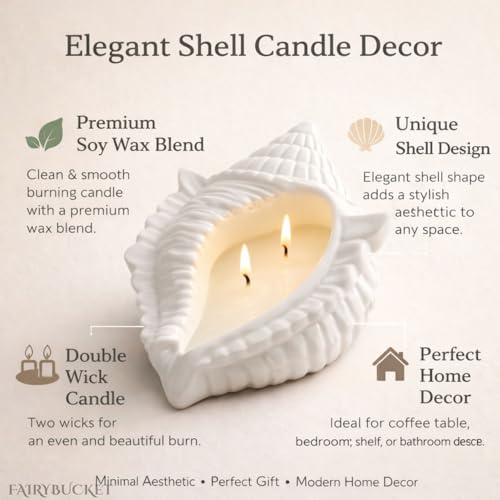 Image of Shell Candle - Aesthetic Seashell Soy Wax Blend Candle with Double Wick | Decorative Coastal Home Decor for Living Room, Bedroom & Coffee Table | Unique Gift (Pack of 1)