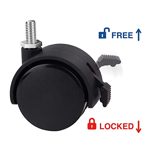 Guildrey Threaded Caster, M8-1.25 Swivel Stem for Replacement, Set of 4 Office Chair Wheels Twin Caster Wheels with Locking Brake