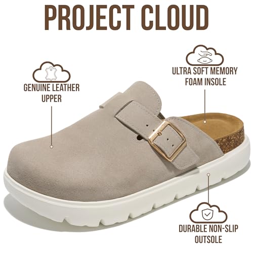 Image of Project Cloud 100% Genuine Leather Platform Clogs for Women Footwear - Memory Foam Arch Support Cork Footbed Casual Shoes & Mules for Women 2026 (Benton Chunky)