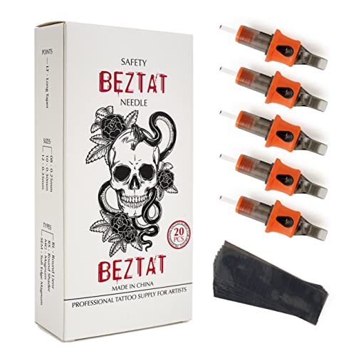 BEZTAT Ultra Premium Professional Tattoo Needles Cartridge w/Grip & Machine Covers Sleeves #12 Curved Magnum 20 Pack (1223CM)