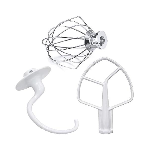 Mixer Aid Attachments Including K5AB Coated Flat Beater&K5ADH Dough Hook for Kitchen Stand Mixer&K5AWW Wire Whip Perfect for 5 Quart Kitchen Mixers Aid Attachments by MIFLUS