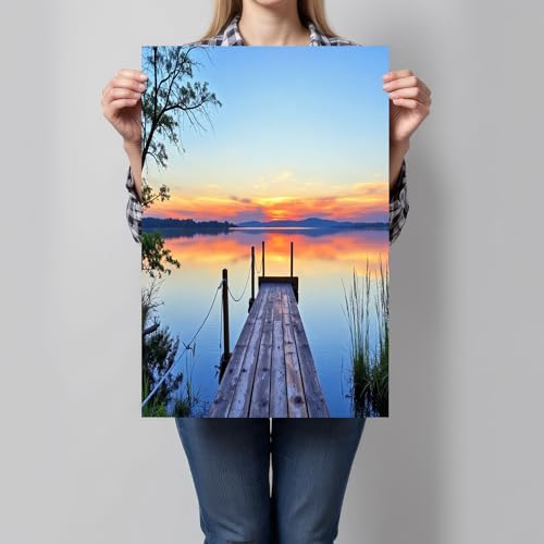 Cuadro decorativo de pared en lienzo premium de atardecer azul y anaranjado