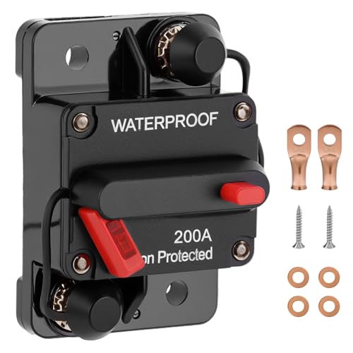 QWORK® Disyuntor de circuito de 200 A, 12 V-48 V DC, botón de reinicio manual, protección de energía Manual para camiones, vehículos recreativos, marinas