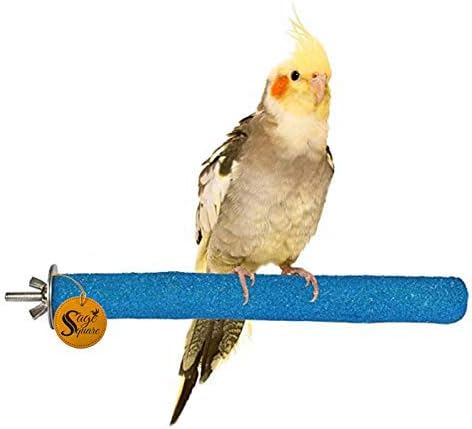 Sage Square 6 inch Bird Perch Parrot Perch Natural Wood Sand Platform - Nail Trimmer, Cage Accessory for Birds & Small Animals - Perfect for Cockatiels, Parakeets, Conures, & More,Optimal Nail Health