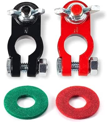 Universal Negative & Positive Battery Cable Terminals with Color Coded Clamps and Anti Corrosion Washers