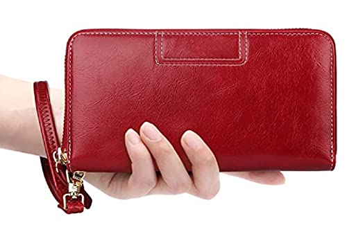 Image of Contacts Wristlet Wallets for Women with RFID Protection | Ladies Leather Clutch /Wallet | Large Capacity Zipper Purse /Card Holder Organizer for Women (Red)