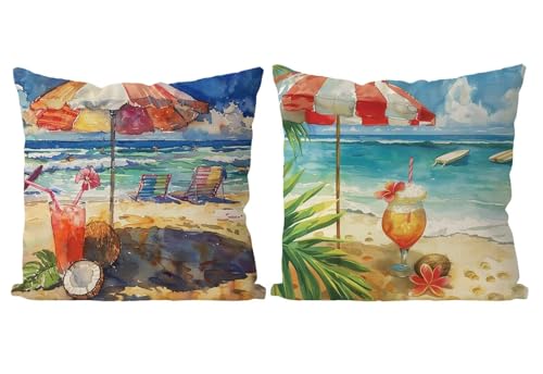Coussin Exterieur Plage Housse de Coussin Lot de 2 Bord Mer Coussins Canape Taie Oreiller 45x45 Doux Carré Housse de Canapé Coussins d'extérieur pour Decoration Salon,Chambre,Canapé,Chaise T4-674