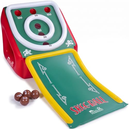 Playland Inflatable Skee Ball Game for Kids & Family 5FT Indoor & Outdoor Arcade Toss Game with Ball Return 4 Rubber Balls Electric & Hand Pump Included Backyard Party Carnival Game for Ages 6+
