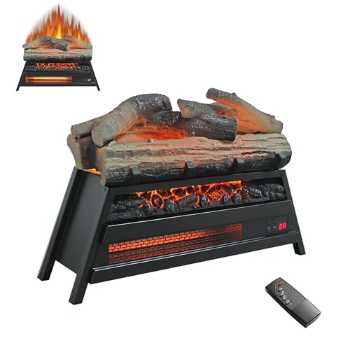 Image of 23 inch Electric Fireplace Log Set, Fireplace Heater w /Adjustable 4 Flame Brightness, Realistic Flame & Log, Remote, Timer, Thermostat, 1500W
