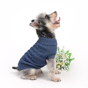 Dog Pullover Sweater, Cold Weather Cable Knitwear, Warm Clothes for Chihuahua, Bulldog, Dachshund, Pug, Yorkie,Dog Outfits for Small Dogs Medium Dogs (Dark Blue XS)