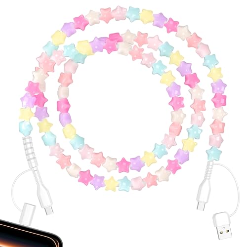 Coolden USB C Cable 3.3FT 4 in 1 Multi Charging Cable for iPhone Charger Cord Cute Stars Beaded Charging Cord for Girls Women 60W Fast Charger Cable for iPhone 17 16 15 Pro Max,Galaxy S25 Colorful