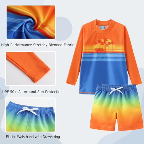 Image of Boys Two Piece Rash Guard Swimsuits Set with Swim Trunk Kids Long Sleeve Bathing Suit Swimwear Set