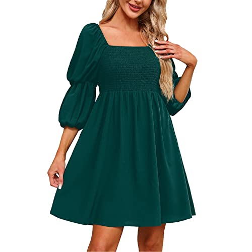 Mini robe épaules dénudées et col carré à manches bouffantes chic