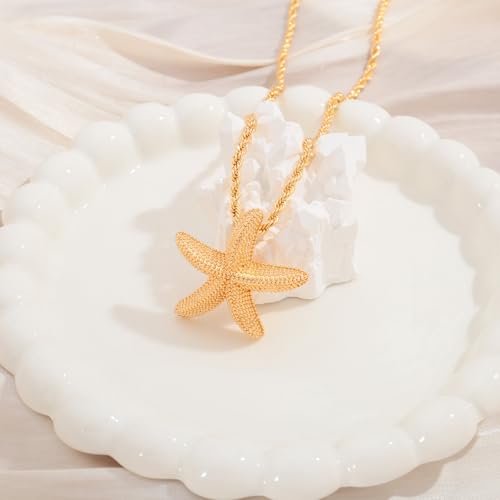 Chunky Gold Necklace Simple Starfish Shell Pendant Conch Seashell Necklace Bohemian Summer Beach Necklaces for Vacation3