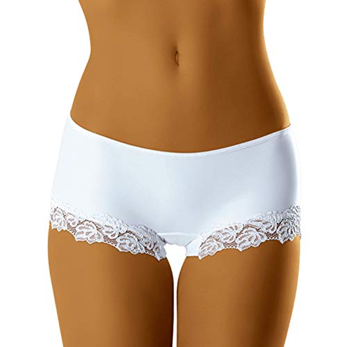 Verano - Braguitas de encaje para mujer con borde de flores, cintura alta, sin costuras - Blanco - Large