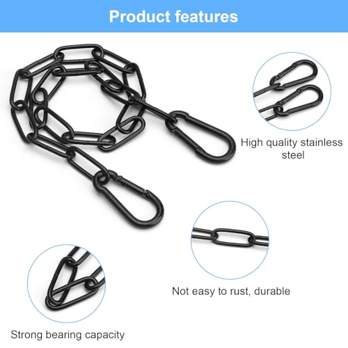 APOMOONS 2 Stück Edelstahlkette Schwarz,Kette Edelstahl mit Karabiner 0.5m Metallkette zum Aufhängen Gliederkette Edelstahl Kette für Zauntore,Gartentore, Käfigtore für Haustiere