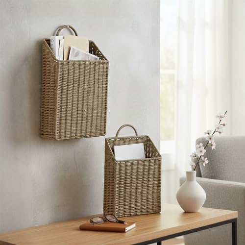 Rectangular Wicker Hanging Baskets, Set of 2, Small and Large, Handwoven Seagrass, Durable Metal Wire Frame, Multipurpose and Contemporary, Perfect for Organizing Newspapers, Mail and More, Natural by Household Essentials - Image 9