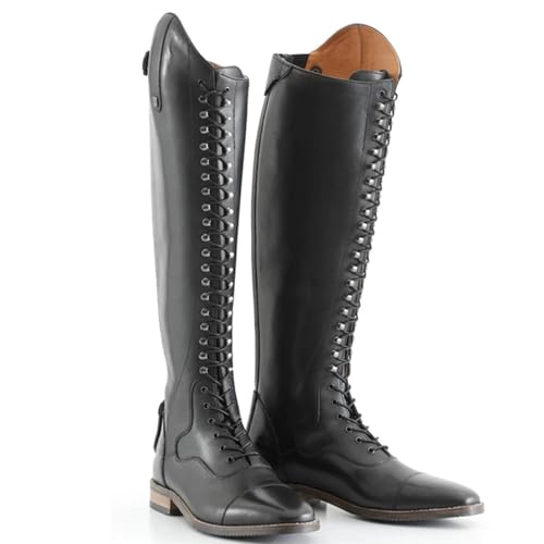 DHAEY Western Cowboy Boots for Men Lace Up Low Heel Unisex Knee High Boots Retro Classic Traditional Knight Boots Riding Boots Country Boot (Color : Black, Size : 8.5 Women/7 Men)