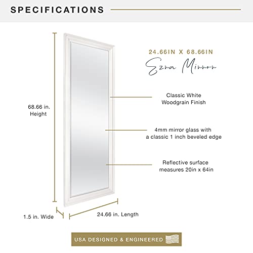 Image of MCS Ezra 24.66x68.66 Large Floor Mirror, White Woodgrain & Beveled Mirror, Vertical & Horizontal Wall Hanging Mirror for Bathroom, Bedroom & Livingroom