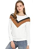 Allegra K Women's Chevron Pullovers Casual Crew Neck Sweatshirt Long Sleeve Sweater Top Small White