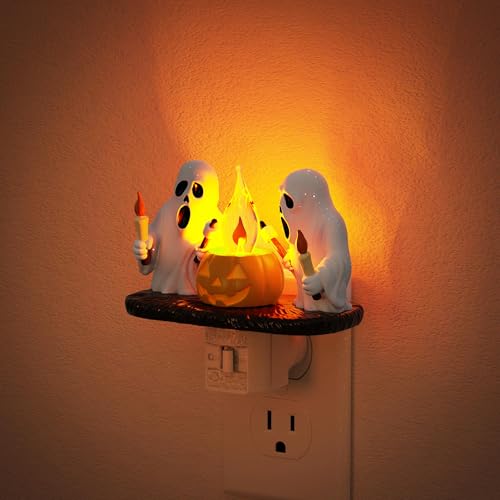 Image of JandCase Halloween Night Light, Amber Night Lights Plug into Wall | Cute & Funny Flaming Jumping Night Light, Plug in Ghost & Pumpkin Nightlight 360 Rotatable Kids Halloween Party Decor 1 Pack