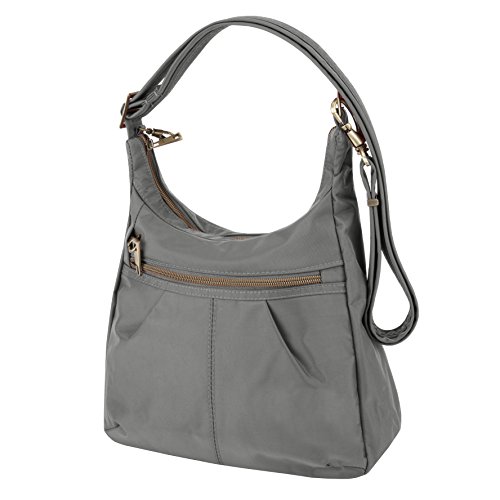 Travelon Anti-Theft Signature Top Zip Shoulder Bag, Pewter, One Size