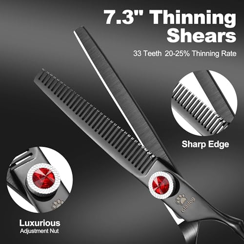 Image of GLADOG 7 Inch Professional Dog Grooming Scissors Kit, 5-in-1 Titanium Coated Pet Grooming Shears Set, Heavy Duty Grooming Scissors for Dogs (Pro Black)