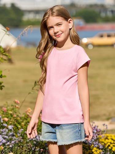 Image of Haloumoning Girls Cap Sleeve T Shirts Kids Summer Crewneck Solid Tops Tees 5-14 Years