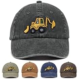 Embroidery Excavator Kids Baseball Cap for Age 6-9,Adjustable Vintage Washed Cotton Toddler Baseball Hat for Boys & Girls,Black