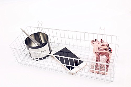 Kaforise Hanging Basket For Wire Wall Grid Panel, Multi-Function Wall Storage And Display Basket, Flower Pots Shelf Balcony Plant Storage Holder, Extra Large Size, White Painted #TOP1