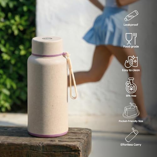 Image of Eha Earth Friendly Hydralife Water Bottle for Office & Schools | 400 ml Stainless Steel Water Bottle for Kids & Adults Made with Rice Husk | Bottle for Men, Women | Leak Proof | 1 Unit