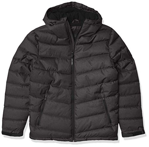 Perry Ellis Men's Heather Puffer Jacket with Hood, Charcoal, Large