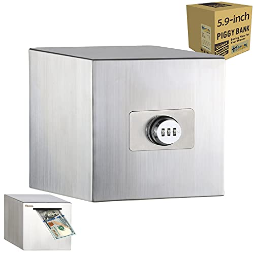 Piggy Bank for Adults | Password Piggy Bank for Reuse | Stainless Steel Piggy Bank (5.9 inch)