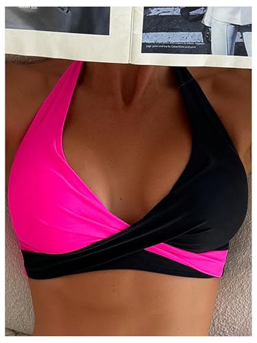 SOLY HUX Women's Halter Padded Bikini Top Push Up Tie Back Swimsuit Bathing Suit Tops Only4