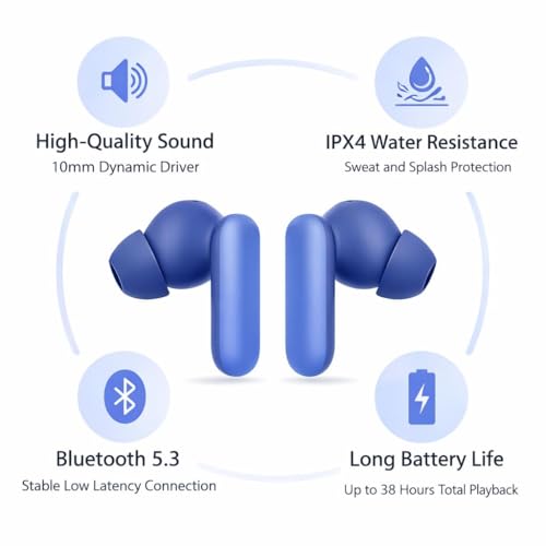 Image of Original Wireless Bluetooth Earbuds for Oneplus Buds 2r, 12.4mm Drivers, Built in Mic, Wireless Bluetooth Connectivity & Lightweight Design to Carry Easily (Blue) F4G