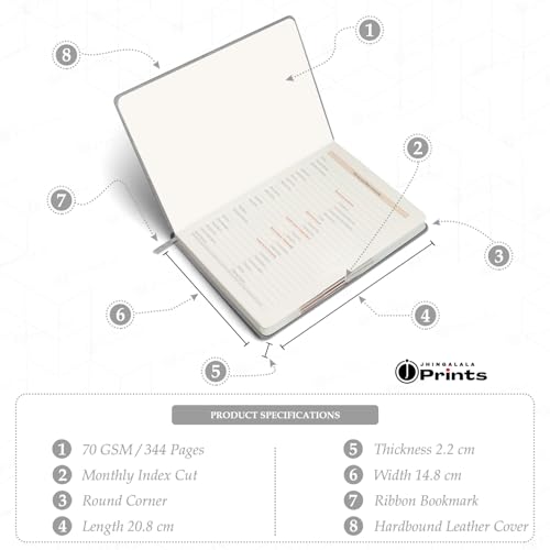 Image of Jhingalala Diaries - Hard Bound Leather Cover 2026 Diary with 365 Dates I Daily Planner Diary 2026 With Calendar | Size A5 15x21 cms (Grey)