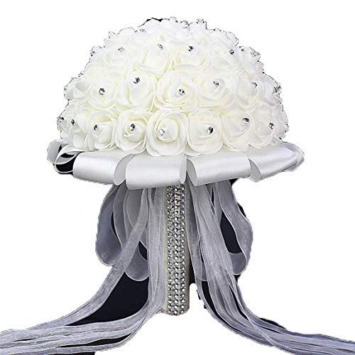 Hochzeitsstrauß, mit Blumen, Kristallrosen, Perlen, Brautjungfer, Hochzeitsstrauß, Brautschmuck, künstliche Seidenblumen Gr. One size, Xf10