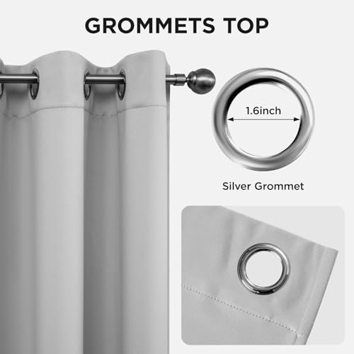Image of Joydeco Blackout Curtains for Bedroom 42 x 63 Inch, Eyelet Thermal Insulated Energy-saving Drapes for Room Darkening Light Filtering, Short Window Treatments 63 Inch Drop, 2 Panels - Greyish White