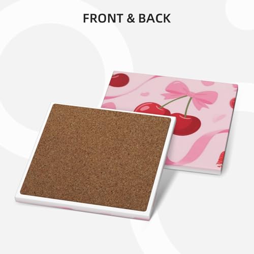 Dessous de verre absorbants céramique liège motif nœud rose table salon