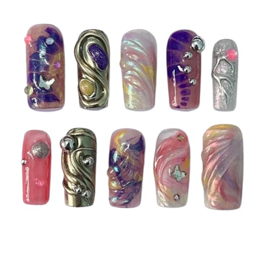 Vibrant Gothic Handmade Press on nails, Long Short Press Nails Tips Full Cover 10Pcs Vibrant Gothic Press on Nails Fake Nails 3D Easy Wear